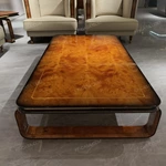 Luxury Rectangular Coffee Table with Premium Burl Veneer and Elegant Open Base
